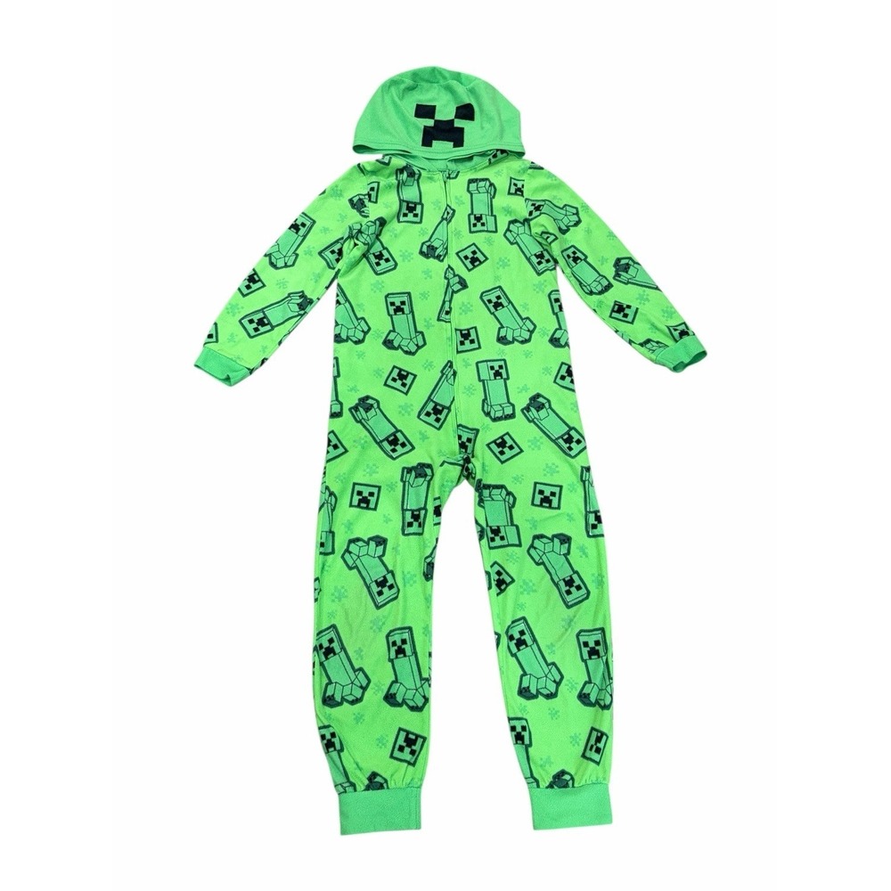 Minecraft‎ Boys Pajamas One Piece Suit Full Zip 10-12 Green Halloween Costume